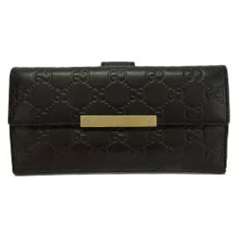 Gucci Metal Bar Gucci Guccissima Long Wallet Dark Brown Leather